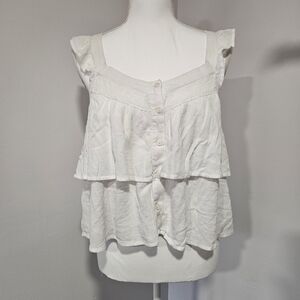 American Eagle Outfitters Chic White Sleevless Ruffled Button-Down Blouse Size M